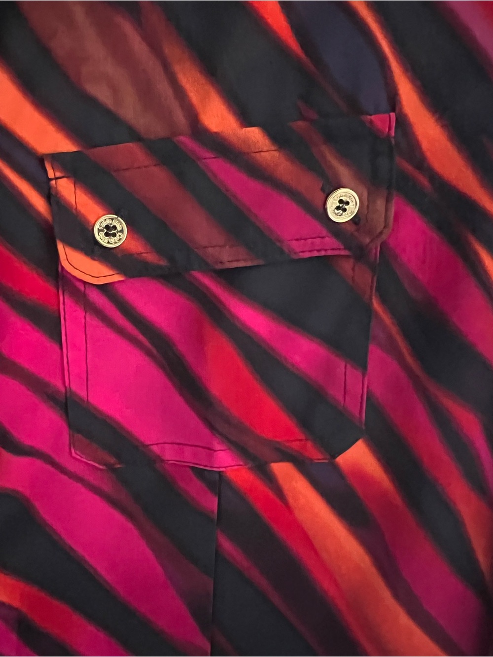 Calvin Klein Diagonal Stripe Button-Front Shirt — Fuchsia, Orange & Black - Picture 5 of 5